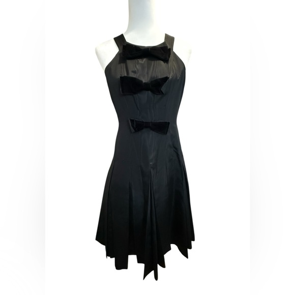 David Meister Dresses & Skirts - David Meister Black Taffeta Midi Dress Velvet Bow Cocktail Evening Formal 6